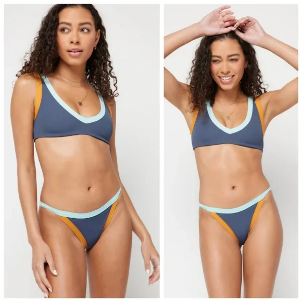 L*Space Lala Vacay Bikini Set Slate Sky Blue Inka Gold
